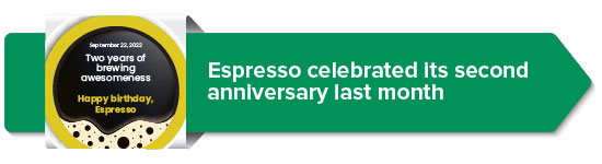 Espresso celebrated its second anniversary last month