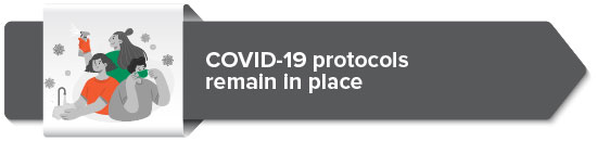 COVID-19 protocols remain in place