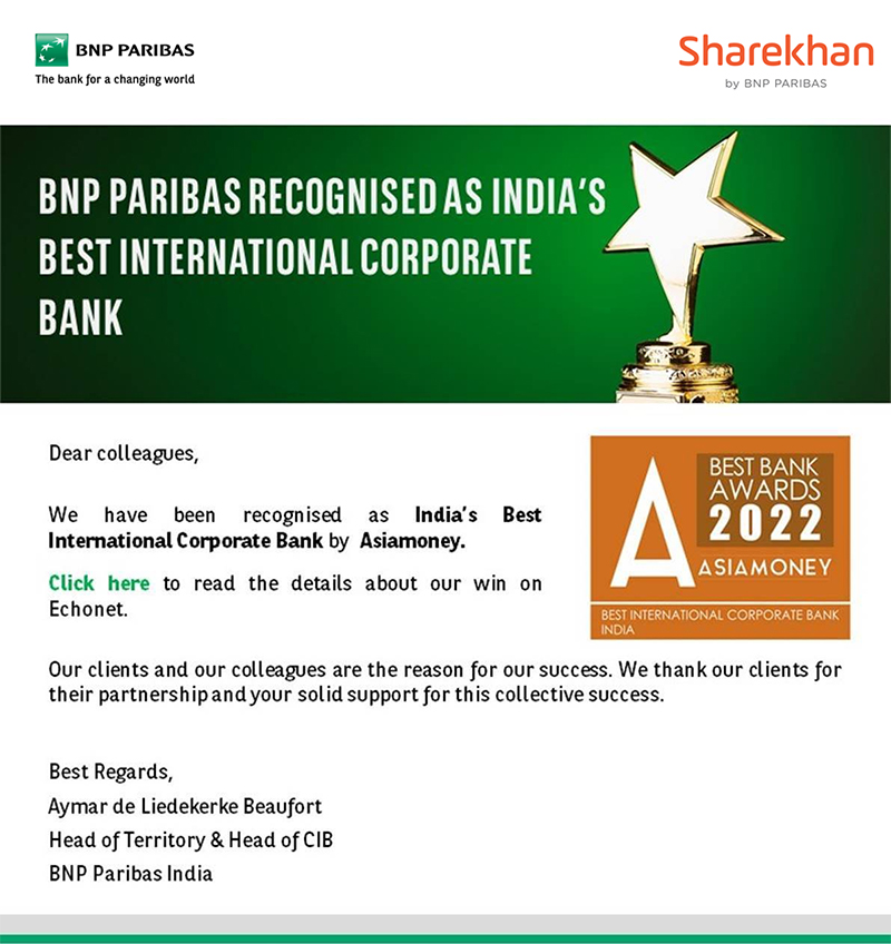 BNP Paribas Recognised as indias